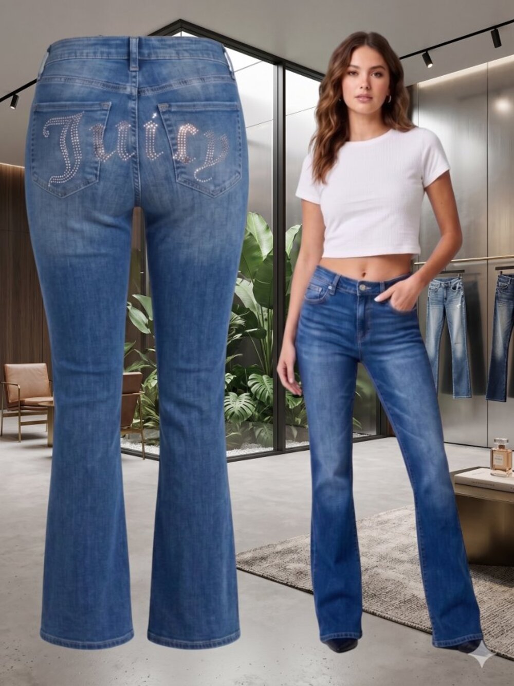 Juicy Couture Rhinestone Logo Flare Jeans - Dark Wash - Size 5/27